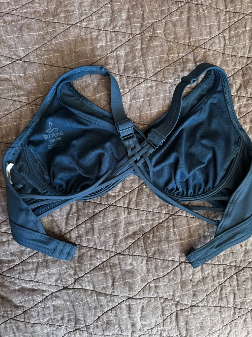 Prana Kayana Dark Teal Blue Wrap-Front Strappy Bikini Top - 32D